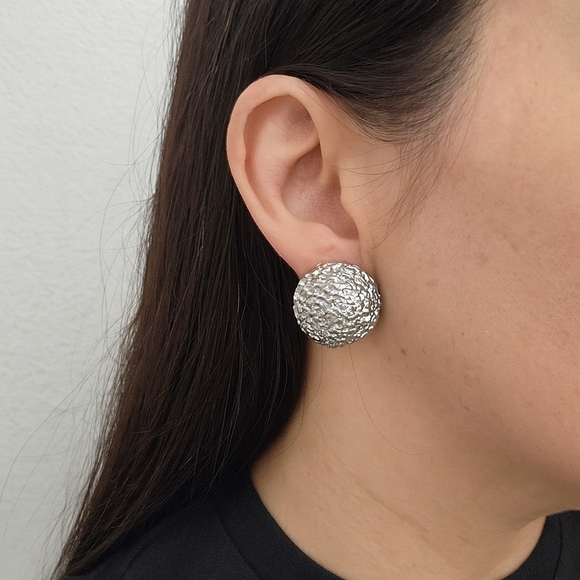 Textured Silver Dome Earrings Stainless Steel Studs - Picture 1 of 9